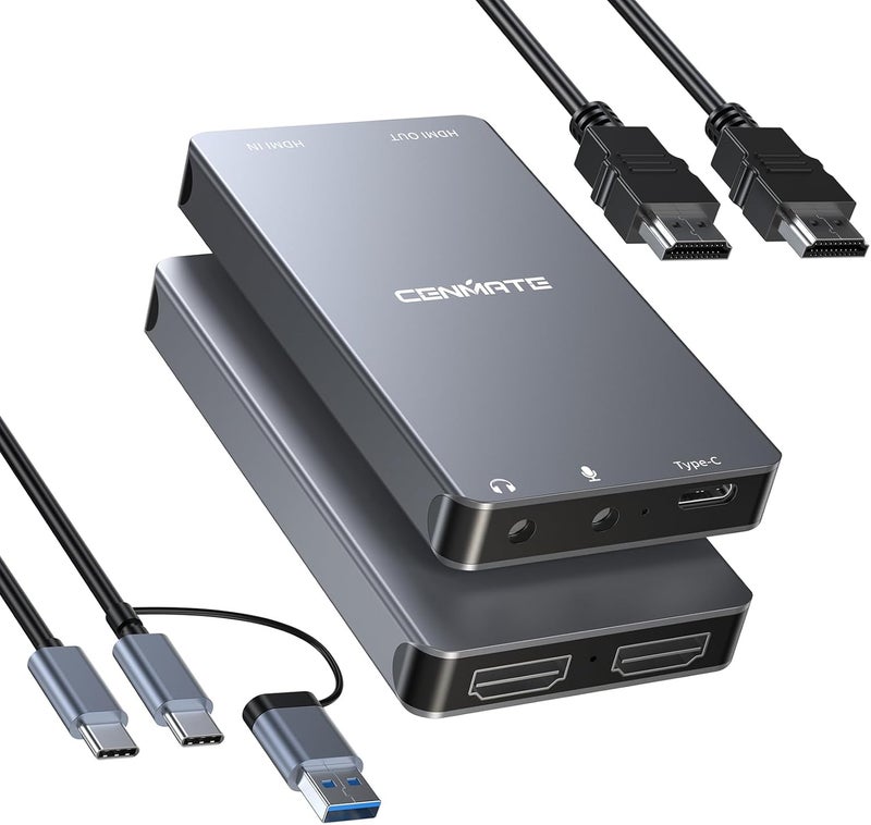 cenmate Aluminum HDMI Capture Card, USB 3.0 1080P 60FPS Audio Video Capture Card for Streaming/Gaming/Video Conference, 4K@30Hz Input & Pass-Through Capture Card for Nintendo Switch/PS5/Xbox/Camera/PC - Image 1